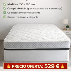 Pack Descanso 150x190 cm – Canapé Abatible y Colchón con Envío y Montaje en Ibiza