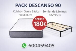 PACK DESCANSO 90 – Somier de láminas con 4 patas + Colchón Gama Básica 90×190 cm (18 cm de altura)