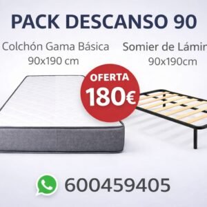 PACK DESCANSO 90 – Somier de láminas con 4 patas + Colchón Gama Básica 90×190 cm (18 cm de altura)