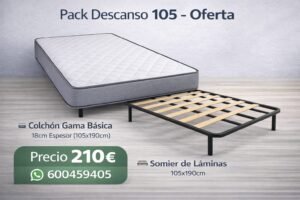 PACK DESCANSO 105 – Somier de láminas con 4 patas + Colchón Gama Básica 105×190 cm (18 cm de altura)