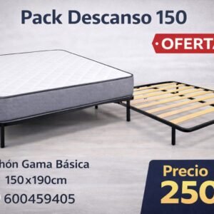 PACK DESCANSO 150 - Somier de láminas con 4 patas + Colchón Gama Básica 150x190 cm (18 cm de altura)