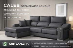 Sofá Chaise Longue Caleb Gris Oscuro Reclinable con Arcón 260 cm