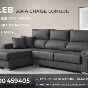 Sofá Chaise Longue Caleb Gris Oscuro Reclinable con Arcón 260 cm
