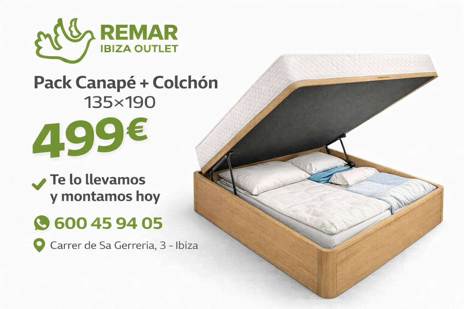 Pack Canapé Abatible + Colchón 135×190 Premium en Ibiza | 3 Pack Canapé Abatible + Colchón 135×190 Premium en Ibiza |