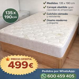 Pack Descanso 135 – Canapé Abatible Cambrian y Colchón 135×190 cm con Envío y Montaje en Ibiza