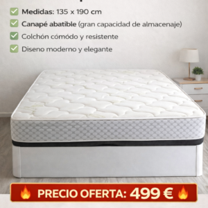 Pack Descanso 135 - Canapé Abatible y Colchón 135×190 cm con Envío y Montaje en Ibiza