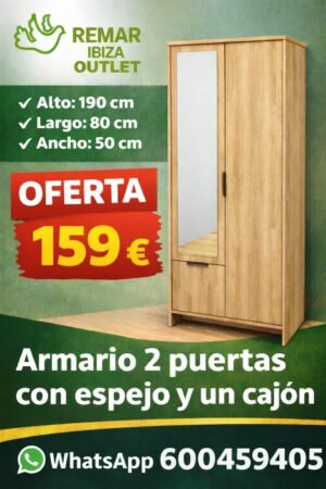Armario 2 puertas con espejo y cajón – diseño moderno, compacto y funcional | Oferta en Ibiza