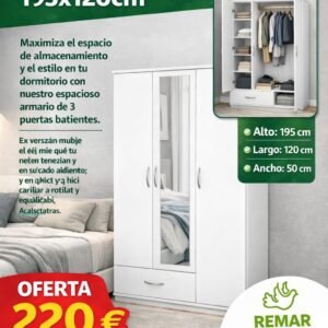 Armario 3 puertas con espejo central – diseño moderno, gran capacidad y almacenamiento inteligente para dormitorios en Ibiza