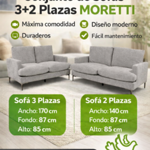 Conjunto de Sofás 3+2 Plazas Moretti en Ibiza – Oferta con Envío y Montaje Incluido