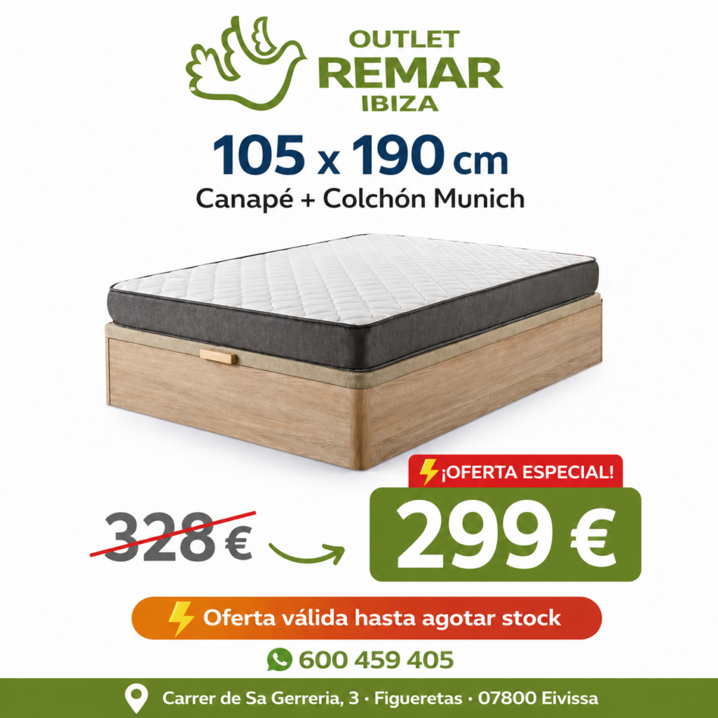 Pack Descanso Munich 105×190 en Ibiza Canapé Abatible + Colchón Pack Descanso Munich 105×190 en Ibiza Canapé Abatible + Colchón