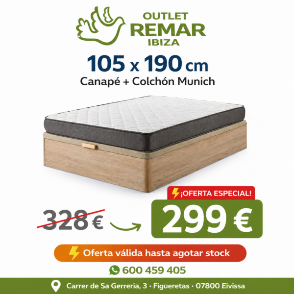 Pack Descanso Munich 105×190 en Ibiza Canapé Abatible + Colchón