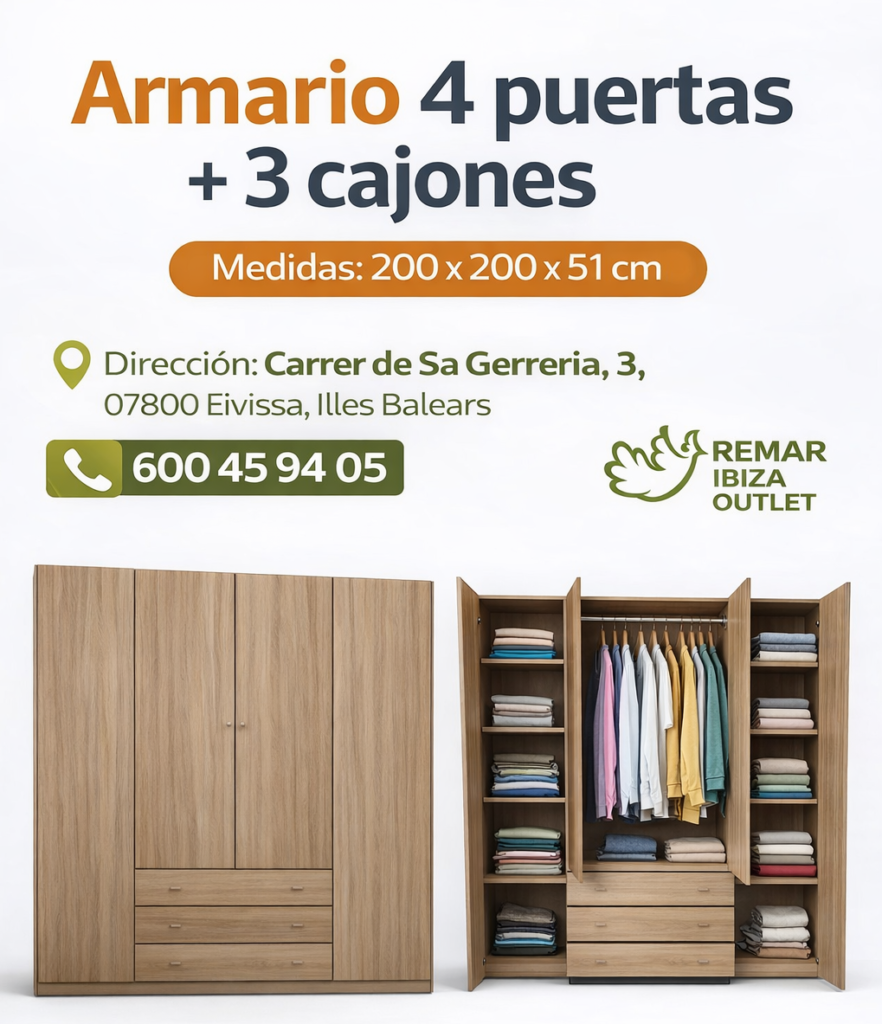 armario 4 puertas 3 cajones en ibiza 1