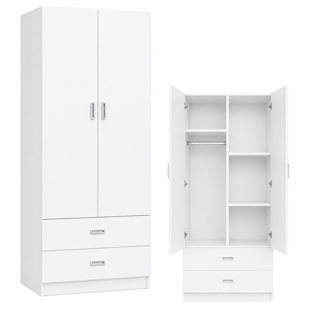 Armario 2 Puertas con 2 Cajones y Separador – 100x200x52 cm 2 Armario 2 Puertas con 2 Cajones y Separador – 100x200x52 cm