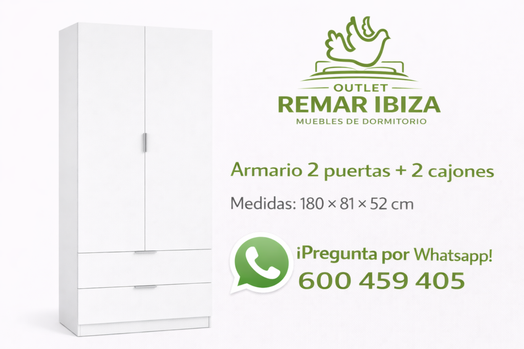 Armario blanco con 2 puertas y 2 cajones Armario blanco con 2 puertas y 2 cajones