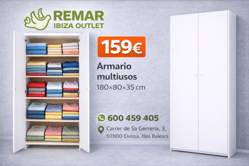 Armario multiusos en Ibiza 180x80x35 cm | Blanco | 2 Armario multiusos en Ibiza 180x80x35 cm | Blanco y Cambria | 159€