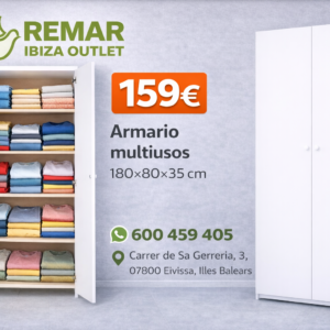 Armario multiusos en Ibiza 180x80x35 cm | Blanco y Cambria | 159€