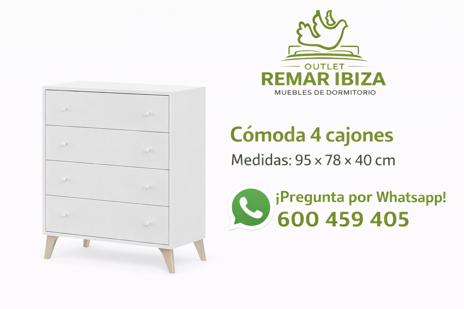 Cómoda Blanca 4 Cajones 95x78 cm | Mueble de Dormitorio Moderno en Ibiza 4 Cómoda Blanca 4 Cajones 95x78 cm | Mueble de Dormitorio Moderno en Ibiza
