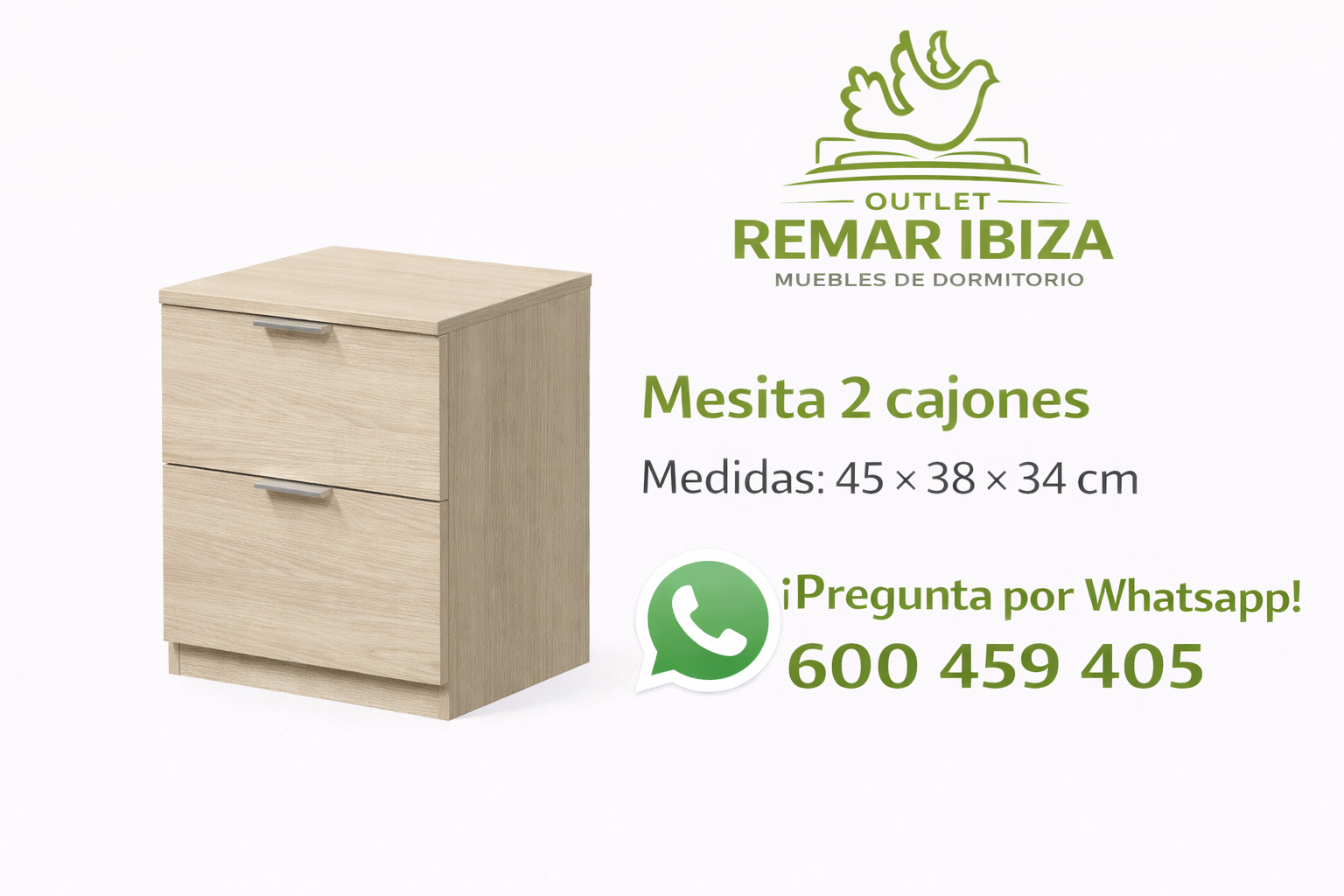 Mesita de Noche Blanca 2 Cajones 45x38 cm | Compacta y Moderna en Ibiza 4 Mesita de noche con 2 cajones