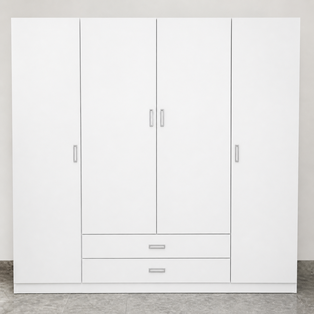 Armario 4 Puertas + 2 Cajones Blanco 200x200 cm | Armario Grande en Ibiza