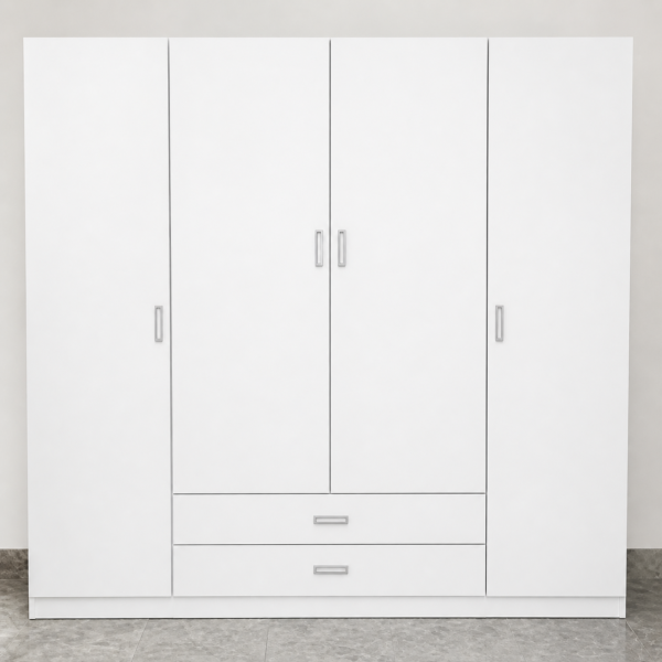 Armario 4 Puertas + 2 Cajones Blanco 200x200 cm | Armario Grande en Ibiza