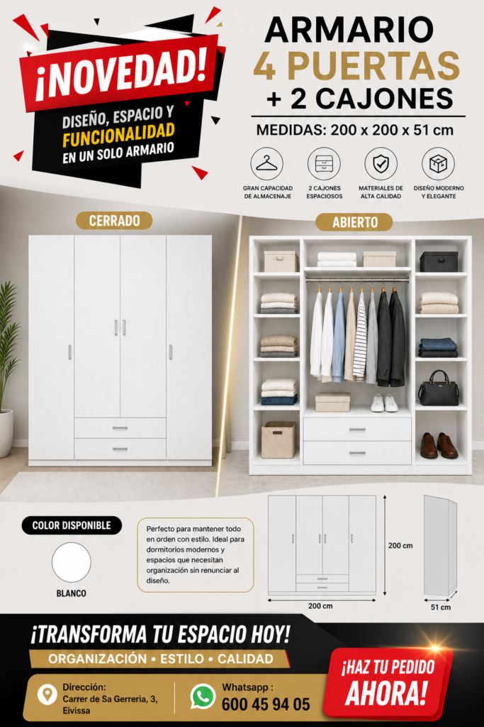 armario 4 puertas outlet dormitorio ibiza 4