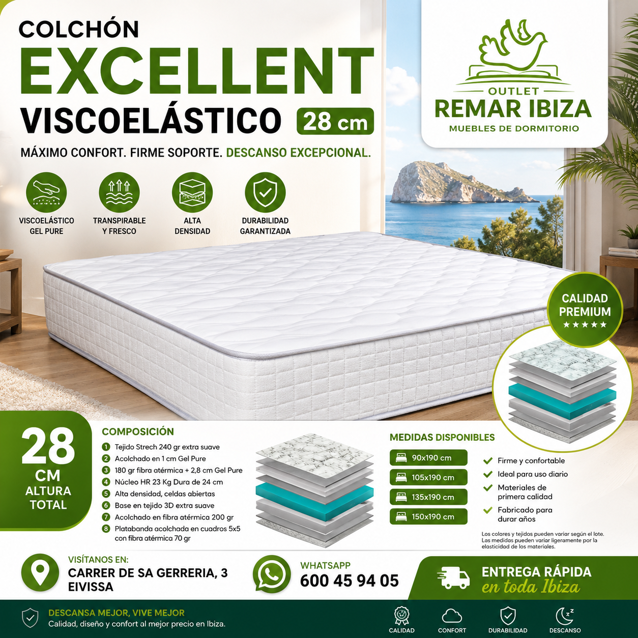 Colchón Excellent Viscoelástico 28 cm en Ibiza 3 Colchón Excellent Viscoelástico 28 cm en Ibiza