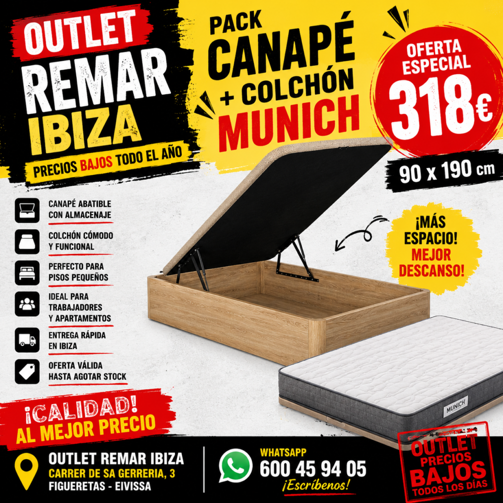 Pack Canapé + Colchón Munich 90x190 cm en Ibiza 2 Pack Canapé + Colchón Munich 90x190 cm en Ibiza