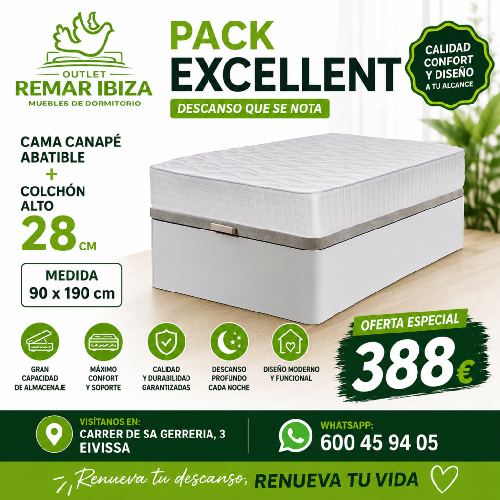 Pack Excellent Canapé + Colchón 90x190 en Ibiza 2 Pack Excellent Canapé + Colchón 90x190 en Ibiza
