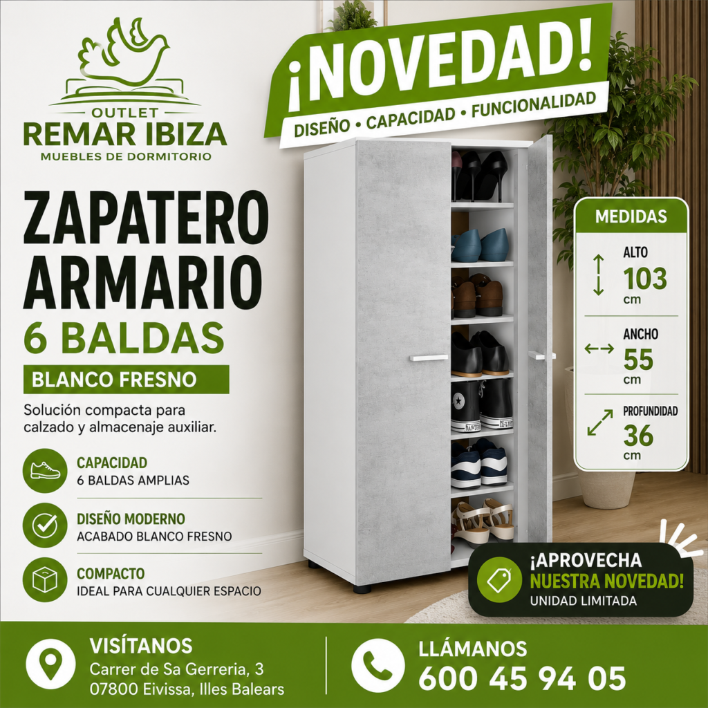 Armario zapatero Star 6 baldas blancocemento 103x55x36 cm (3)