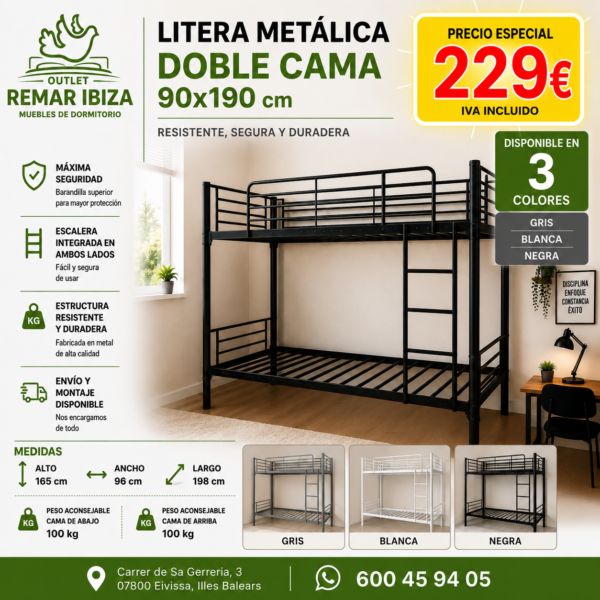 Litera Metálica Negra en Ibiza Litera Moderna para Dormitorios