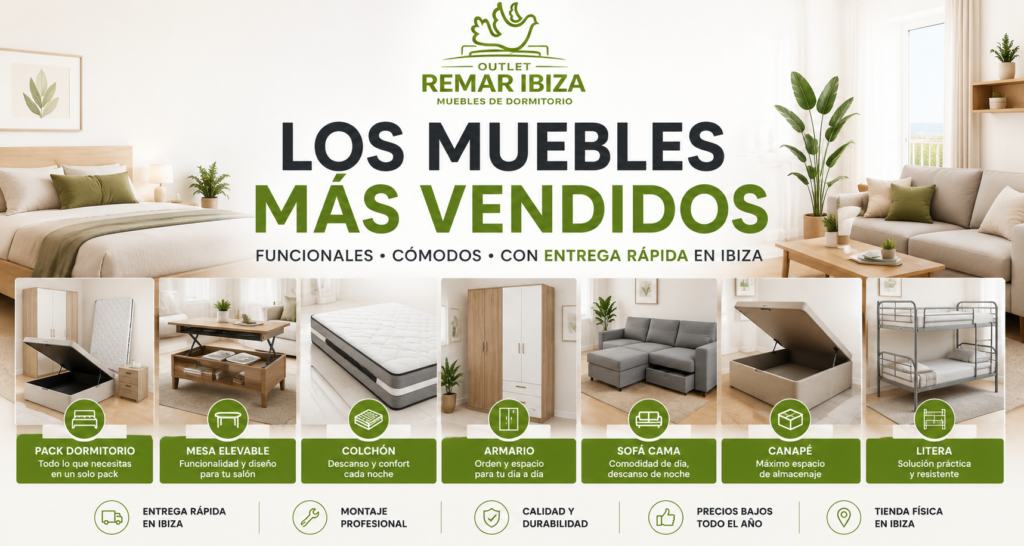 Los muebles más vendidos en Ibiza | Packs dormitorio, sofás cama, armarios y colchones