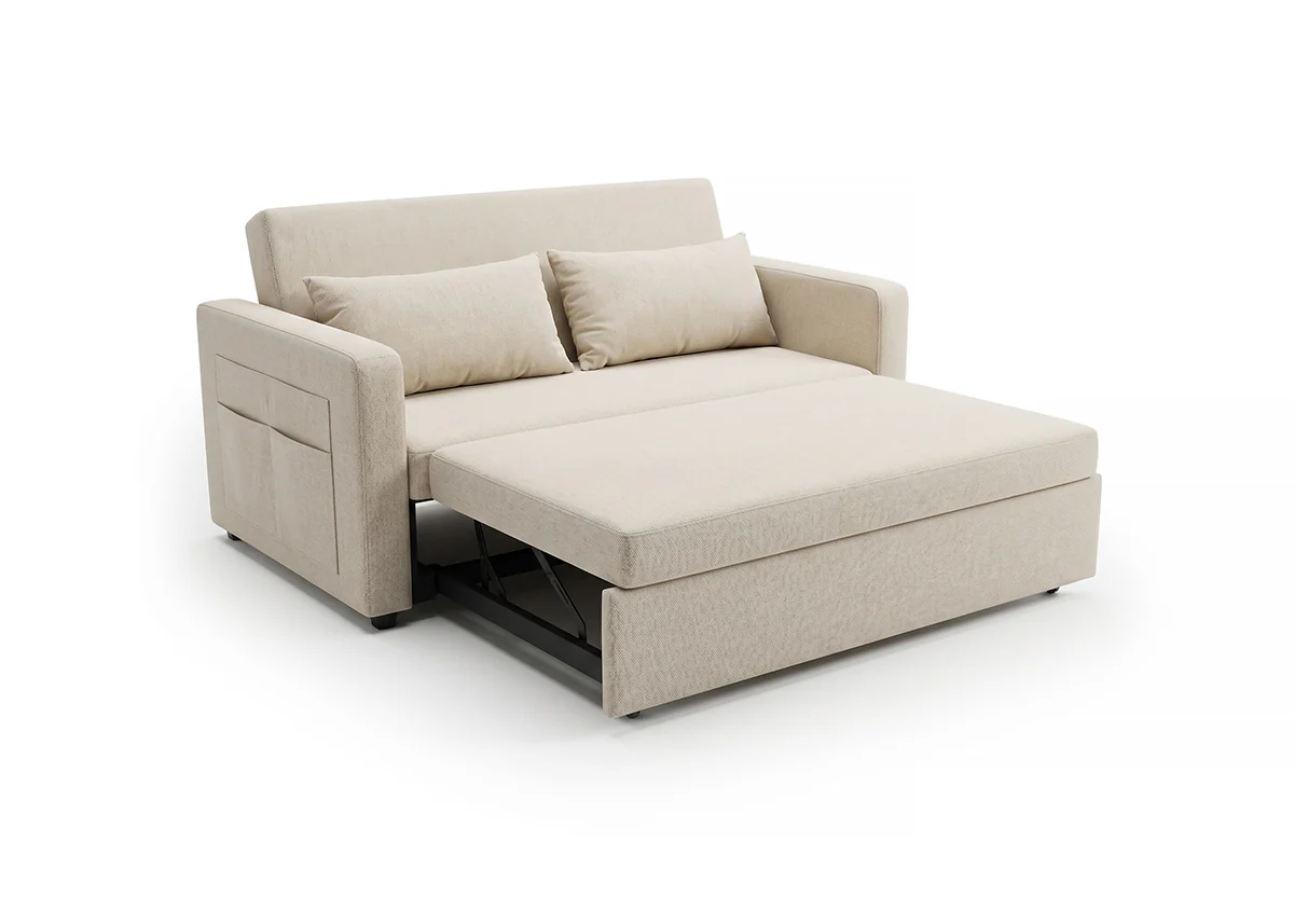 Sofá Cama Beige 2 Plazas con Apertura Deslizante y Bolsillos Laterales 5 Sofá Cama Beige 2 Plazas con Apertura Deslizante y Bolsillos Laterales - Imagen 3