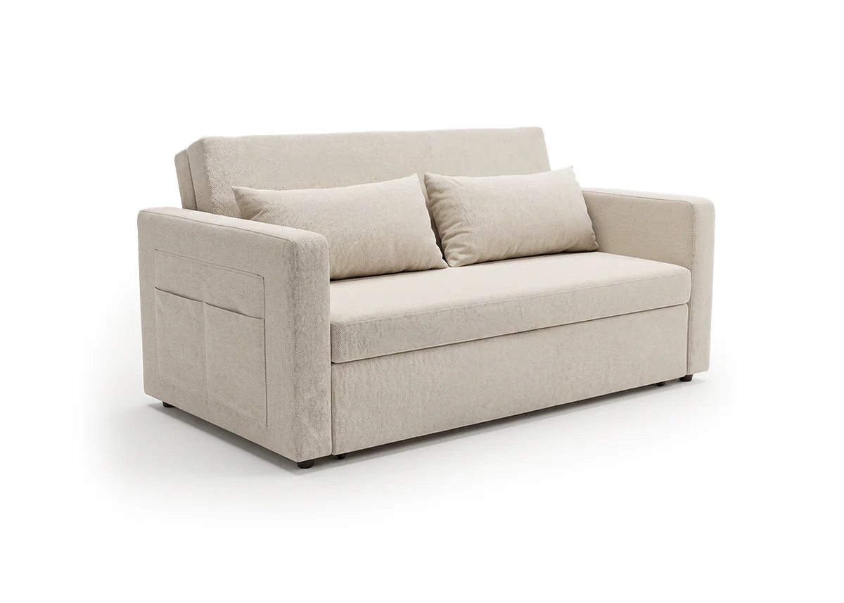 Sofá Cama Beige 2 Plazas con Apertura Deslizante y Bolsillos Laterales 4 Sofá Cama Beige 2 Plazas con Apertura Deslizante y Bolsillos Laterales