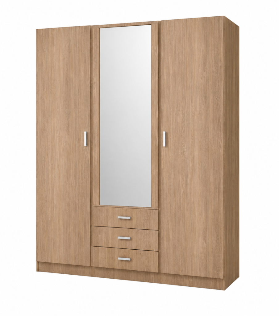 Armario 3 Puertas + 3 Cajones con Espejo 200 × 150 × 51 cm